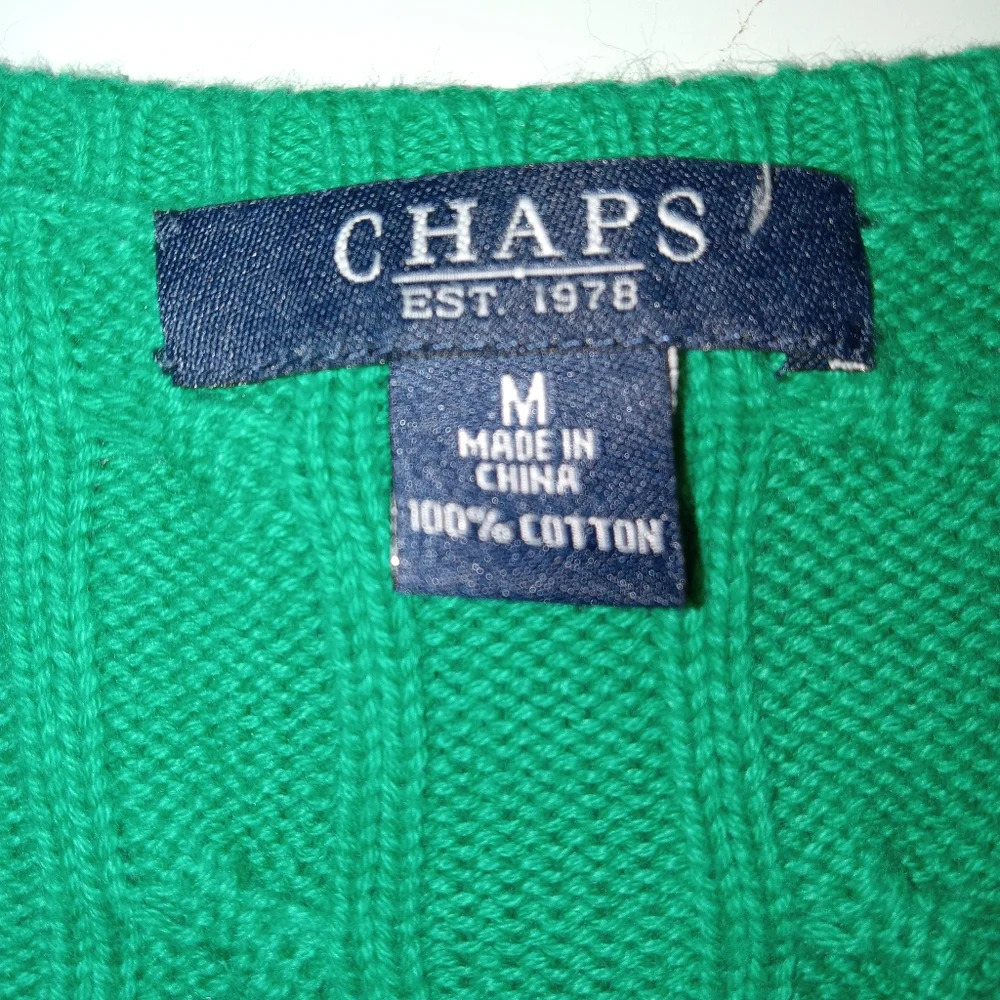 Green Cable Knit Ribbed V-Neck Sweater Medium Kelly Green - Picture 4 of 7